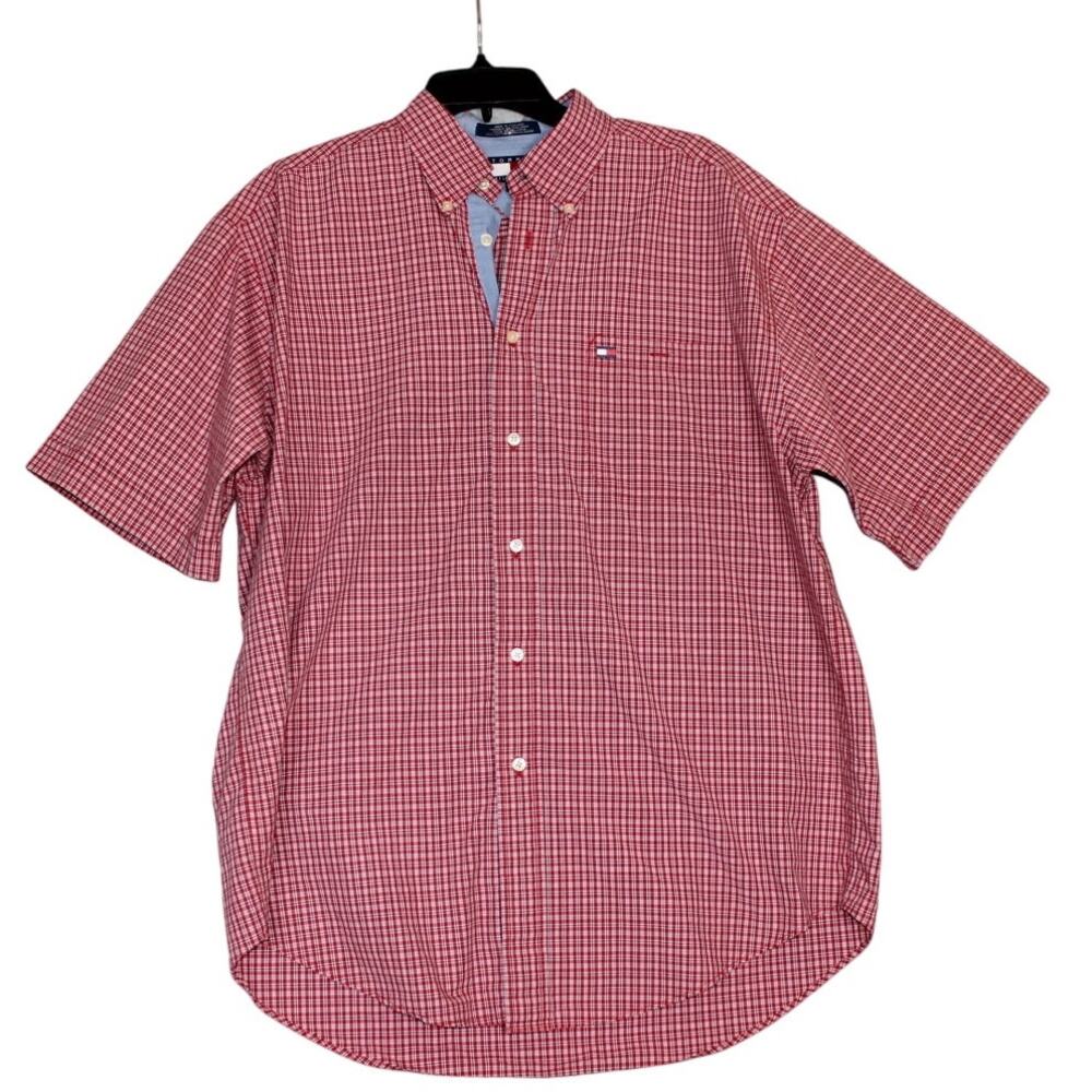 Tommy Hilfiger Red Plaid SS Button Down Shirt‎ Size Large